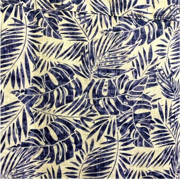 FREE LINE ATHENS Linen Shirt Men’s L/XL Short Sleeve Button Up Blue Leaf Print. - Picture 7 of 13